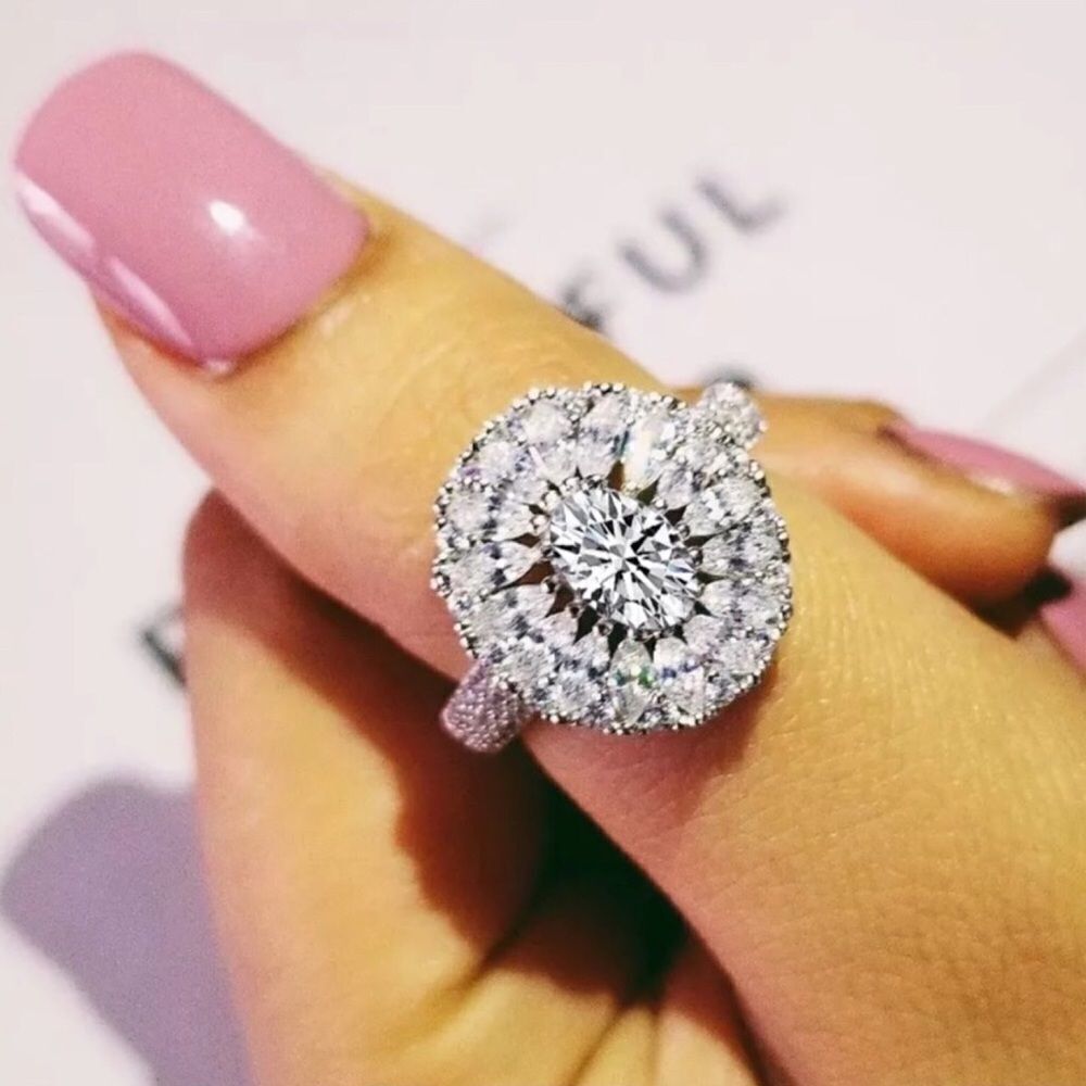 💎0123💎 BEAUTIFUL STERLING SILVER OVAL DIAMOND RING